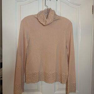 EUC TSESAY Cashmere Soft Pink crochet Turtleneck Sweater sz S beautiful